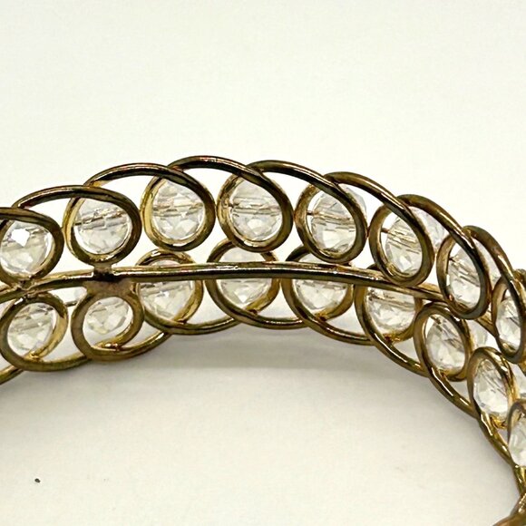 Vintage Gold-Tone Wire Cuff Bracelet With Clear Faceted Beads - Picture 7 of 10